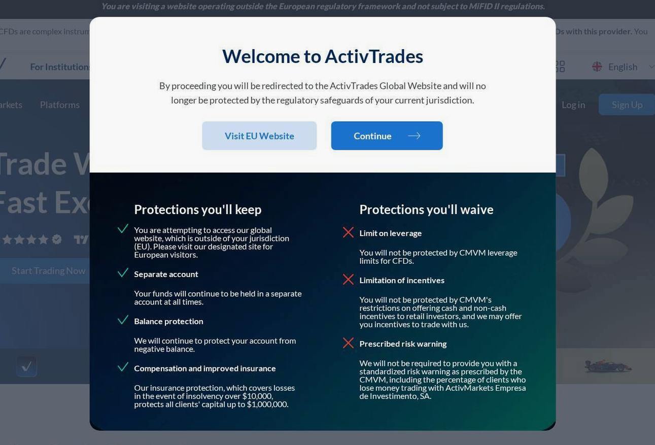 Screenshot of the ActivTrades website