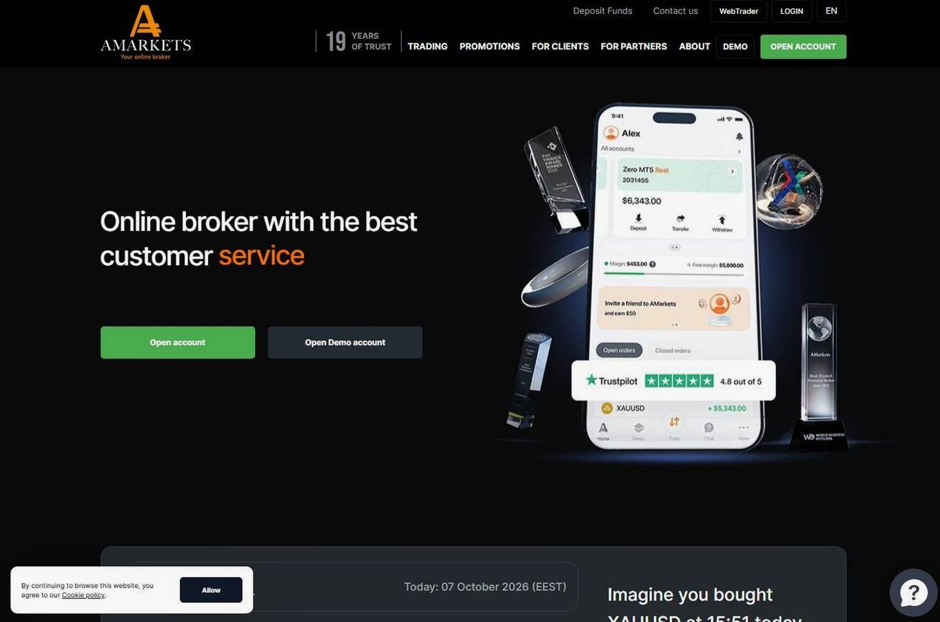 Screenshot of the AMarkets website