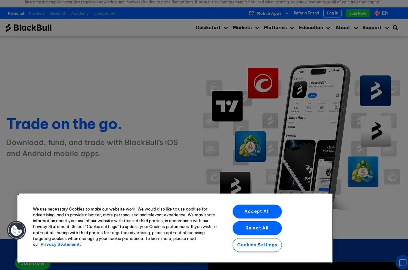 The platform page on the BlackBull Markets website