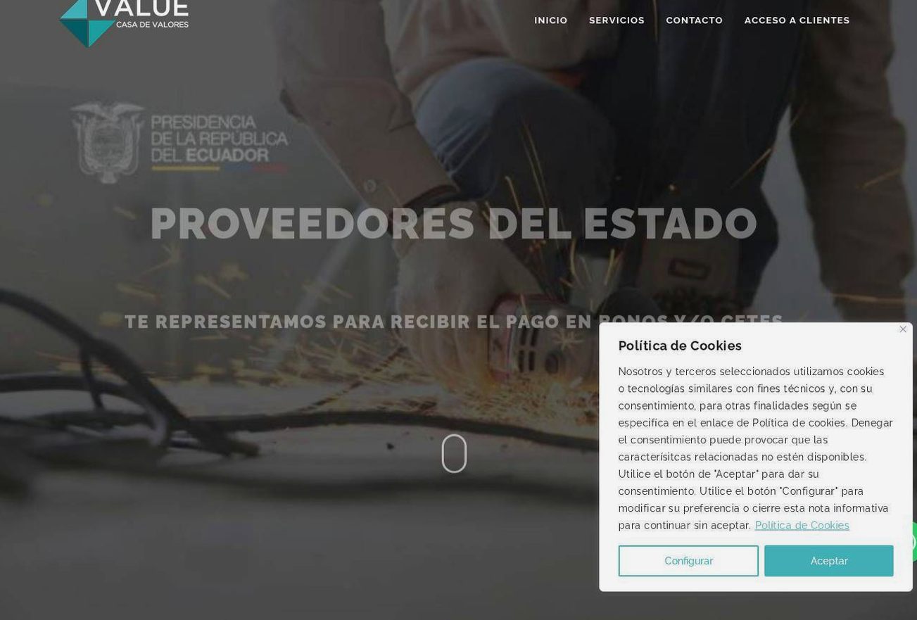 Screenshot of the Casa de Valores Value website