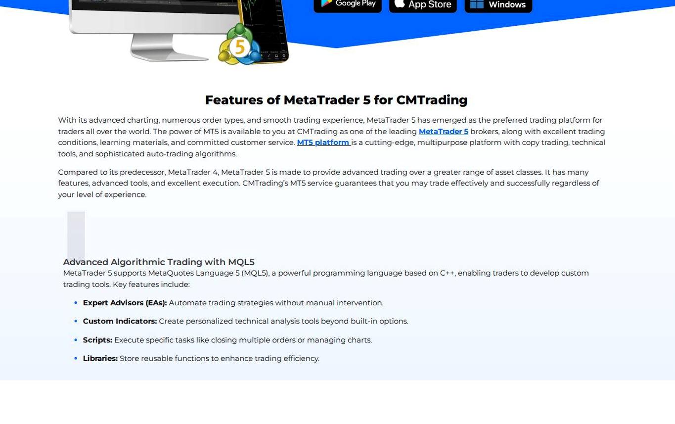 The platform page on the CMTrading website