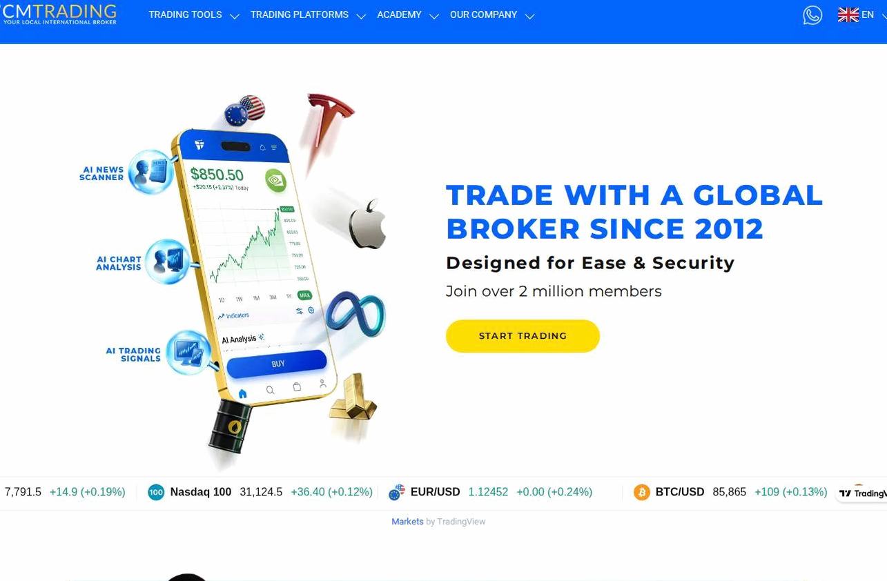 Screenshot of the CMTrading website