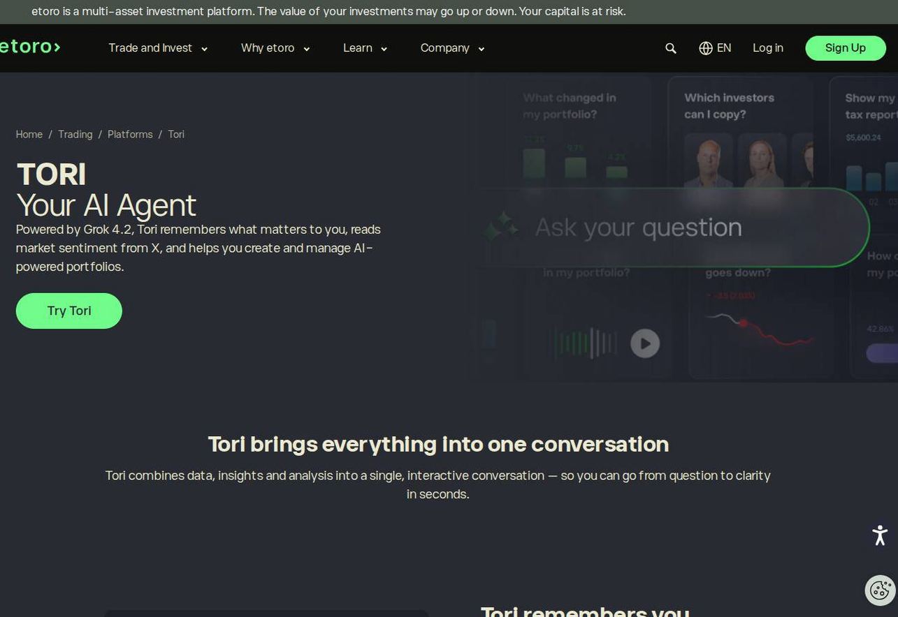 The platform page on the eToro website