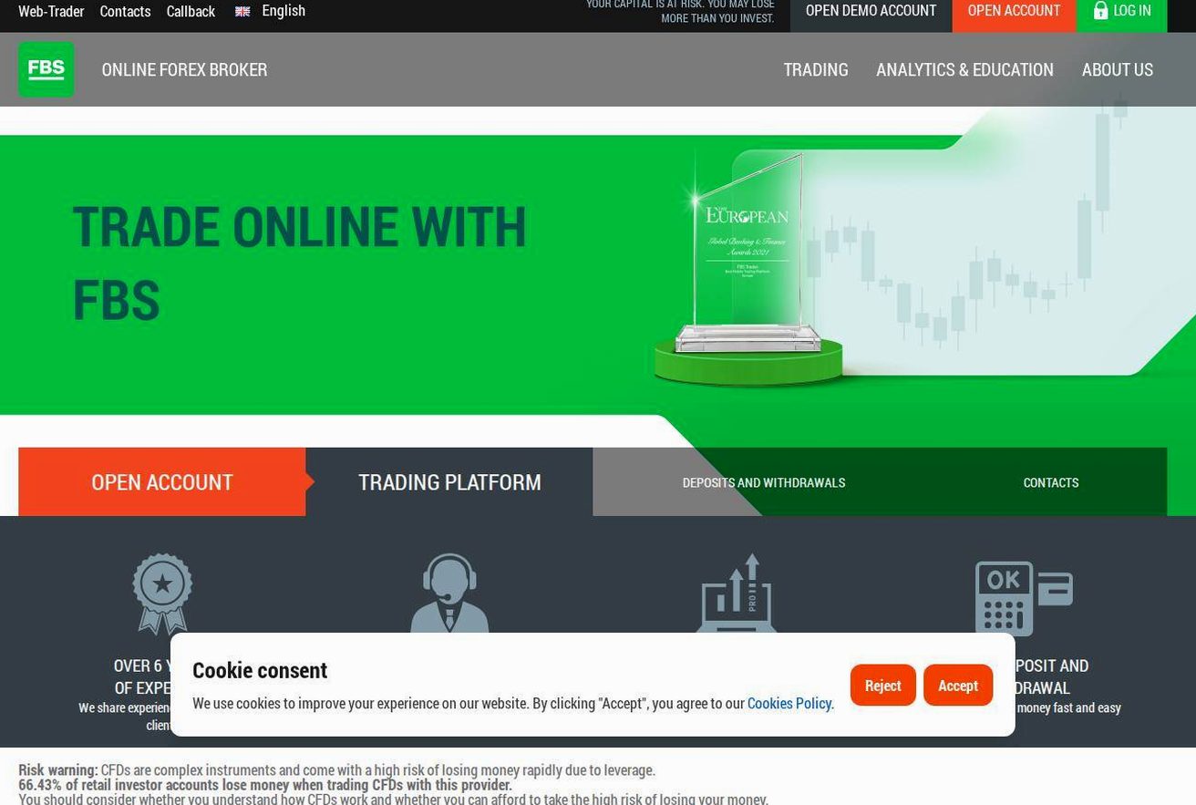 Screenshot of the FBS website
