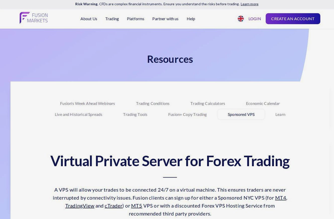 The platform page on the Fusion Markets website