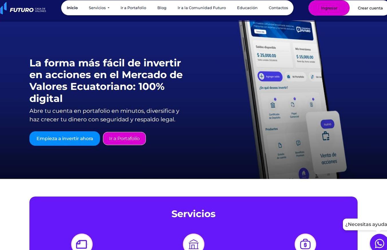 Screenshot of the Futuro Casa de Valores website