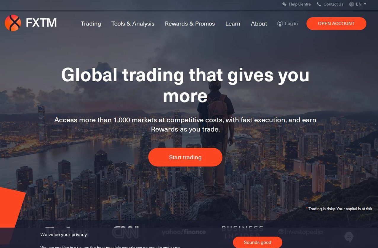 Screenshot of the FXTM website