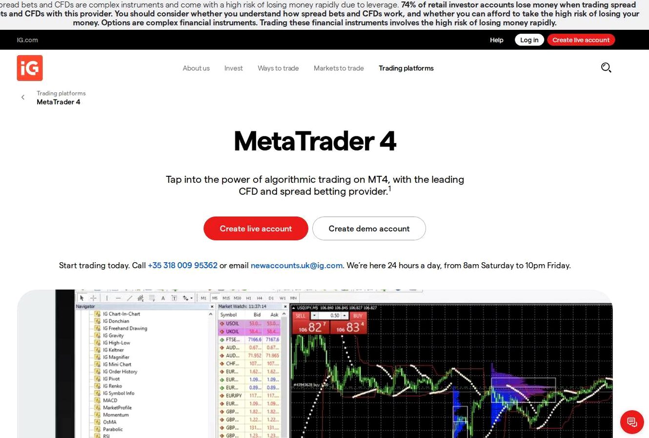 The platform page on the IG Markets website
