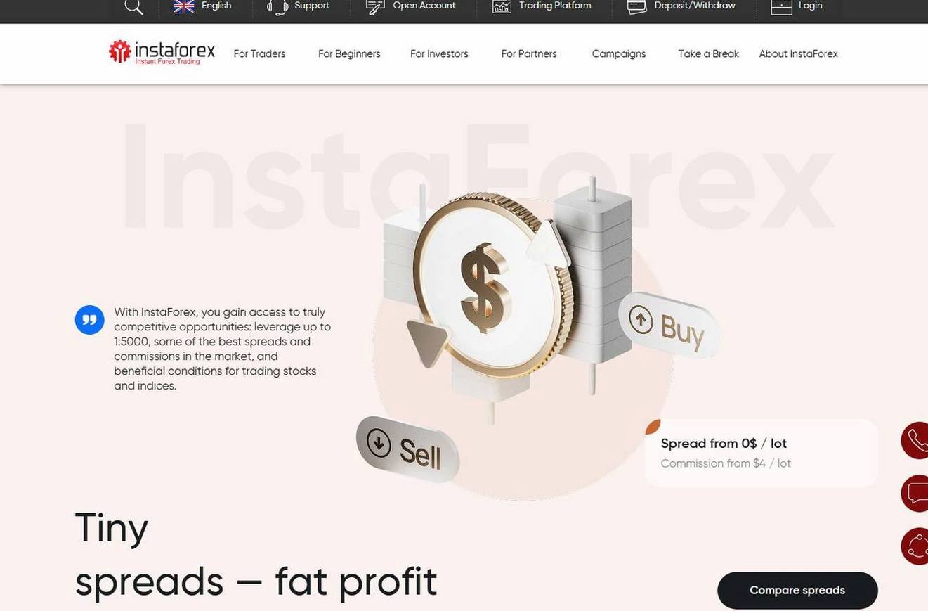 Screenshot of the InstaForex website