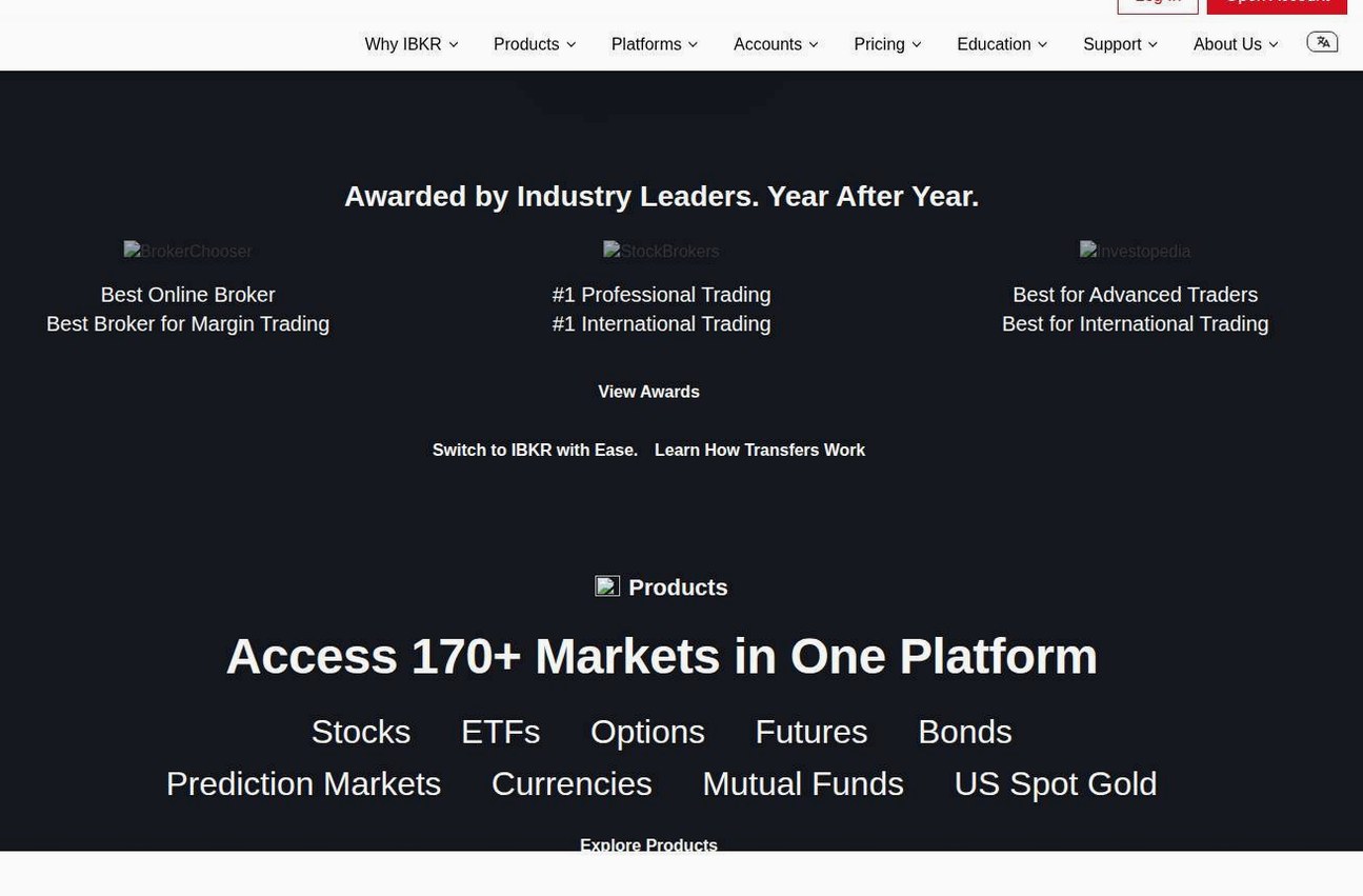 Screenshot of the Interactive Brokers website