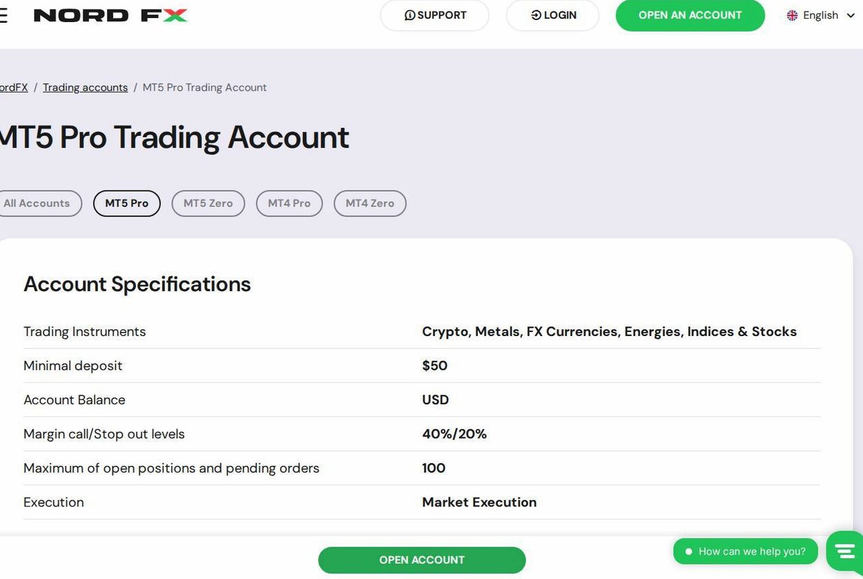 The platform page on the NordFX website