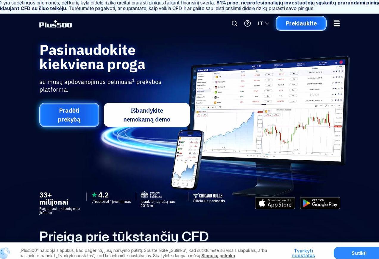 Screenshot of the Plus500 website