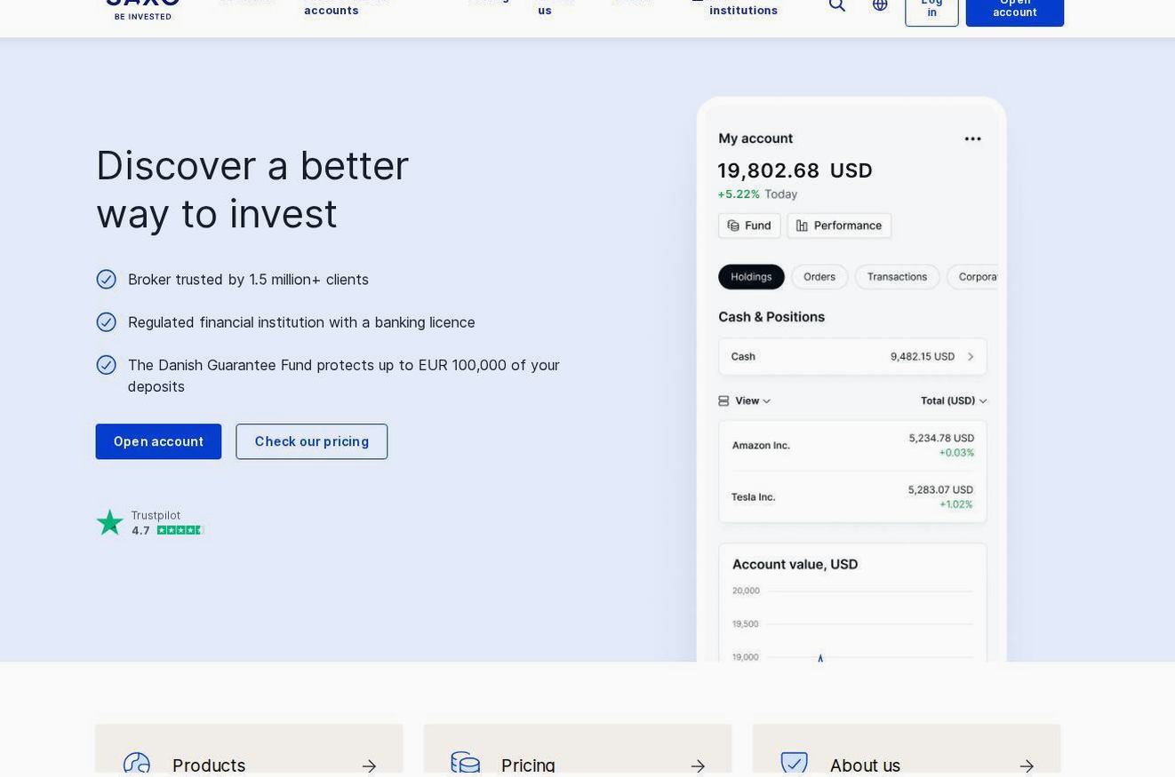 Screenshot of the Saxo Bank website