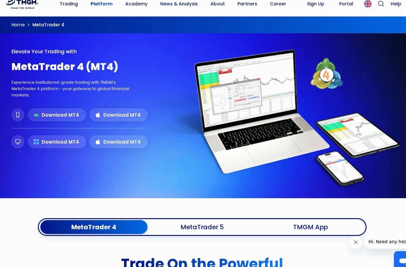 The platform page on the TMGM website