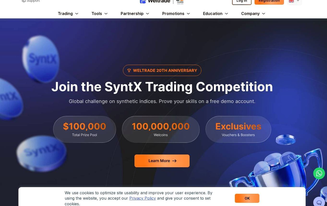 Screenshot of the Weltrade website