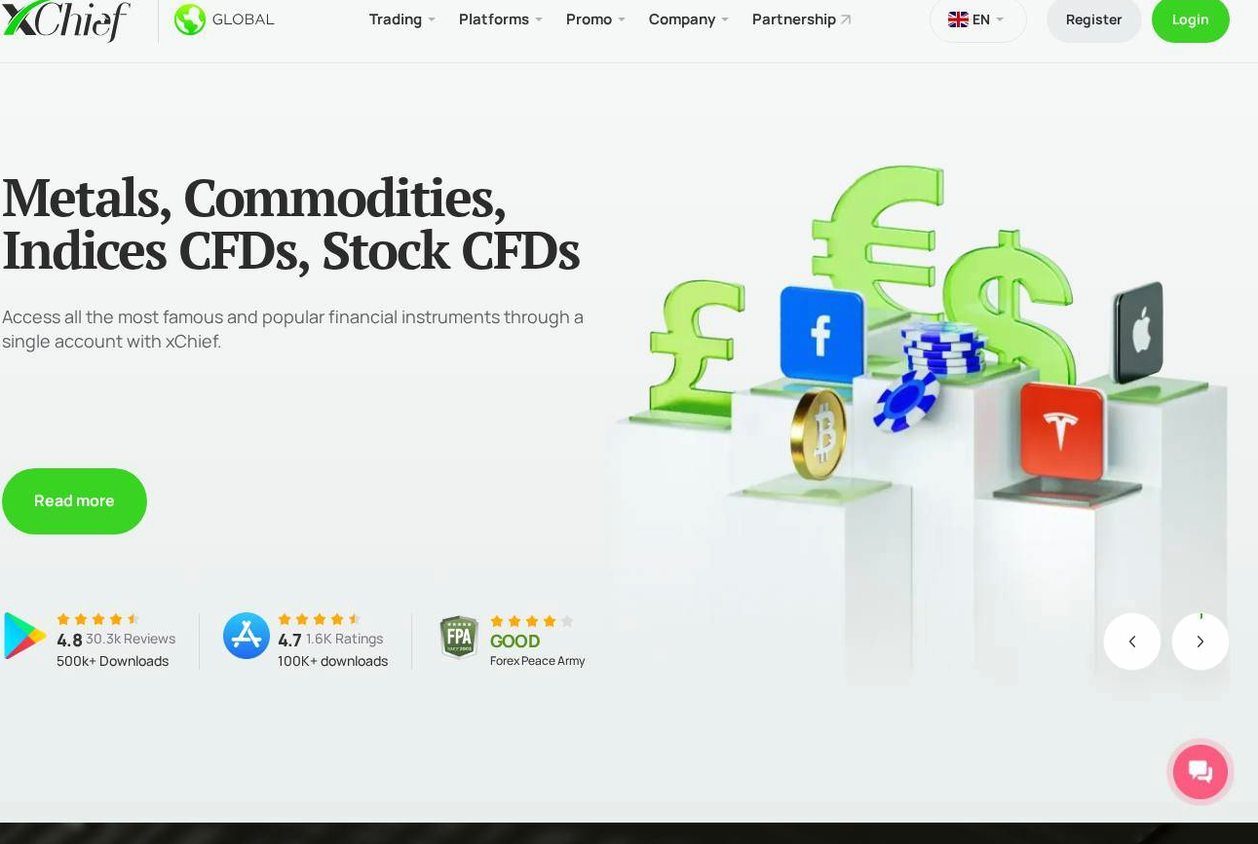 Screenshot of the XChief website